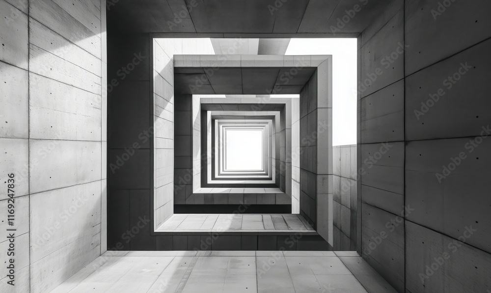 Poster geometric architectural design featuring a series of concrete frames creating a mesmerizing perspect