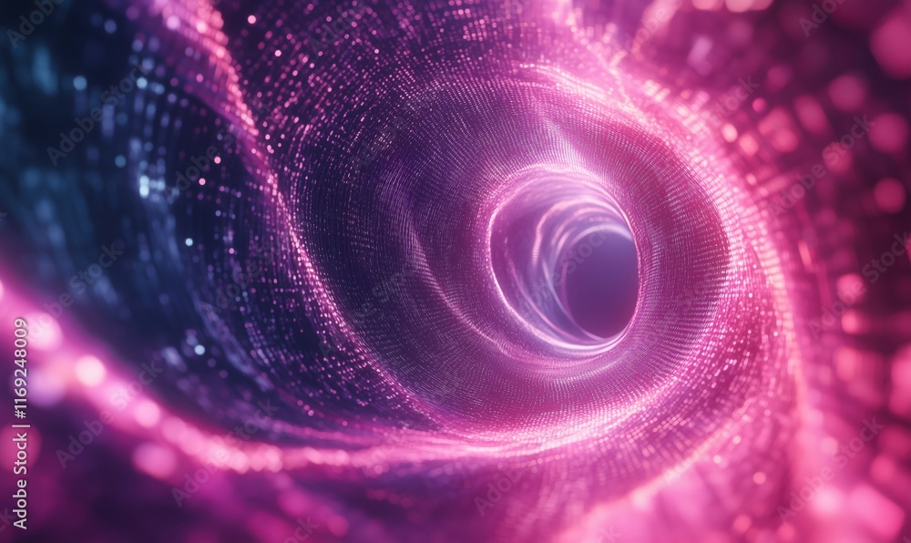 Poster vibrant abstract tunnel with glowing particles and swirling light patterns, showcasing a mesmerizing