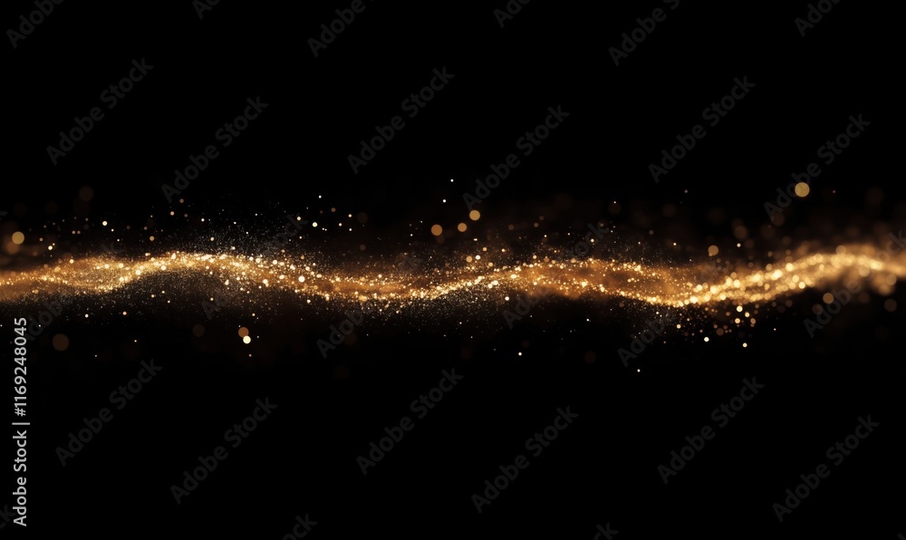 Aufkleber Golden glittering wave of light particles creating a mesmerizing abstract background with sparkling effects and a sense of motion