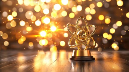 Celebrating scientific achievement golden atom trophy studio image