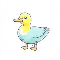 Obraz premium Charming Hand-Drawn Illustration: Pastel Duckling on White Background. AI Generated