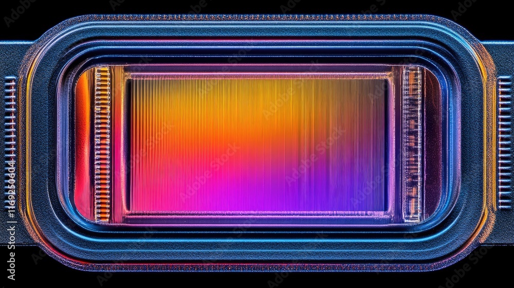 Poster vivid close-up of a sensor with vertical color gradients. ideal for tech backgrounds, website banner