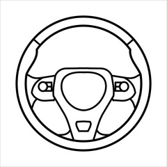 black and white background car steering wheel line icon vector graphic design. vehicle parts