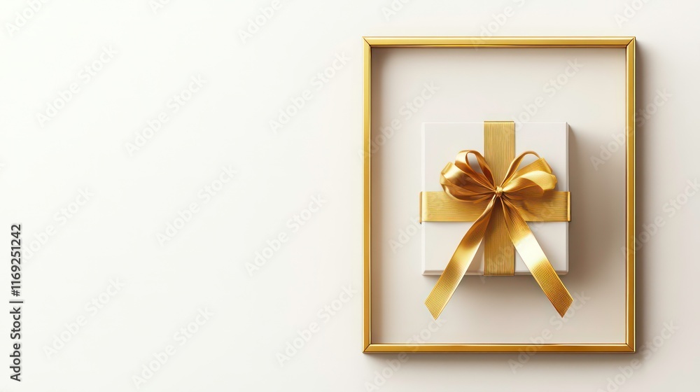Aufkleber gold gift box frame mockup or present frame border isolated on white background with shadow minimal 