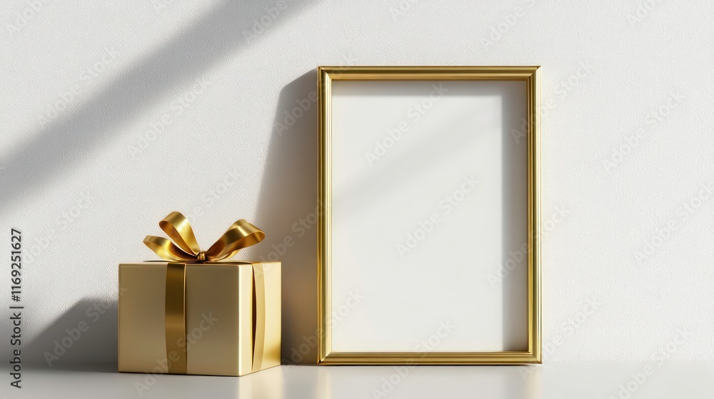 Aufkleber gold gift box frame mockup or present frame border isolated on white background with shadow minimal 