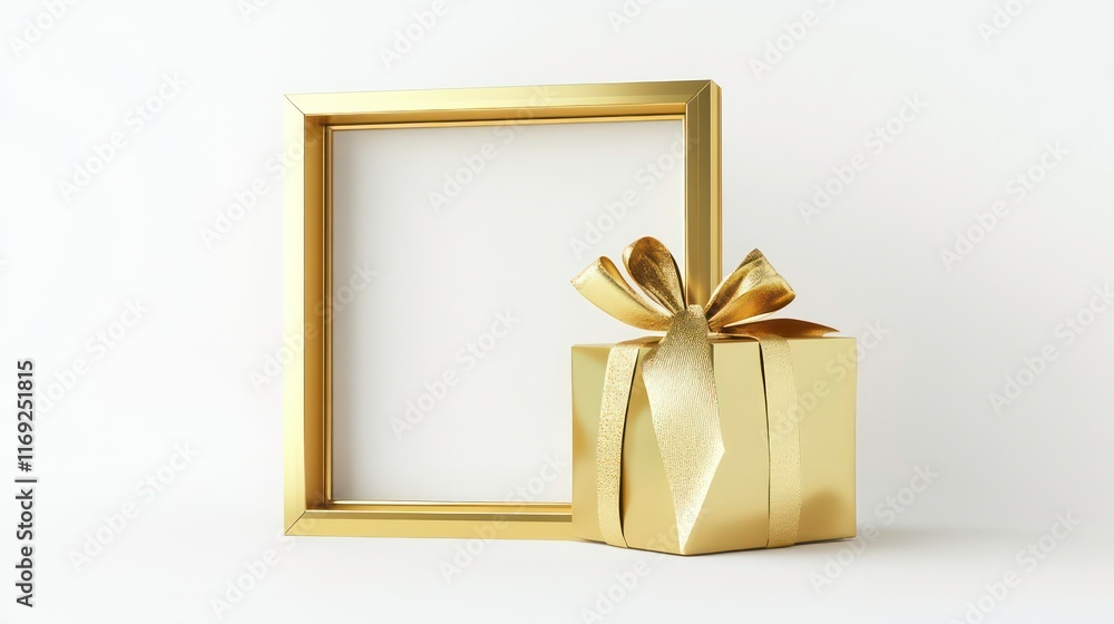 Aufkleber gold gift box frame mockup or present frame border isolated on white background with shadow minimal 