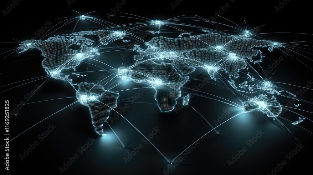 Aufkleber a network of digital connections forming a global world map, illustrating the concept of global tele