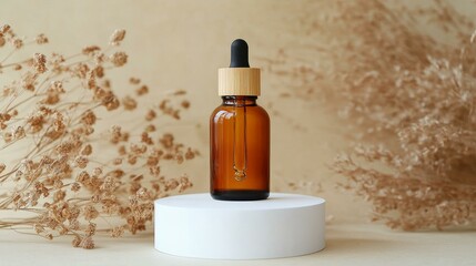 Amber Glass Dropper Bottle on White Display