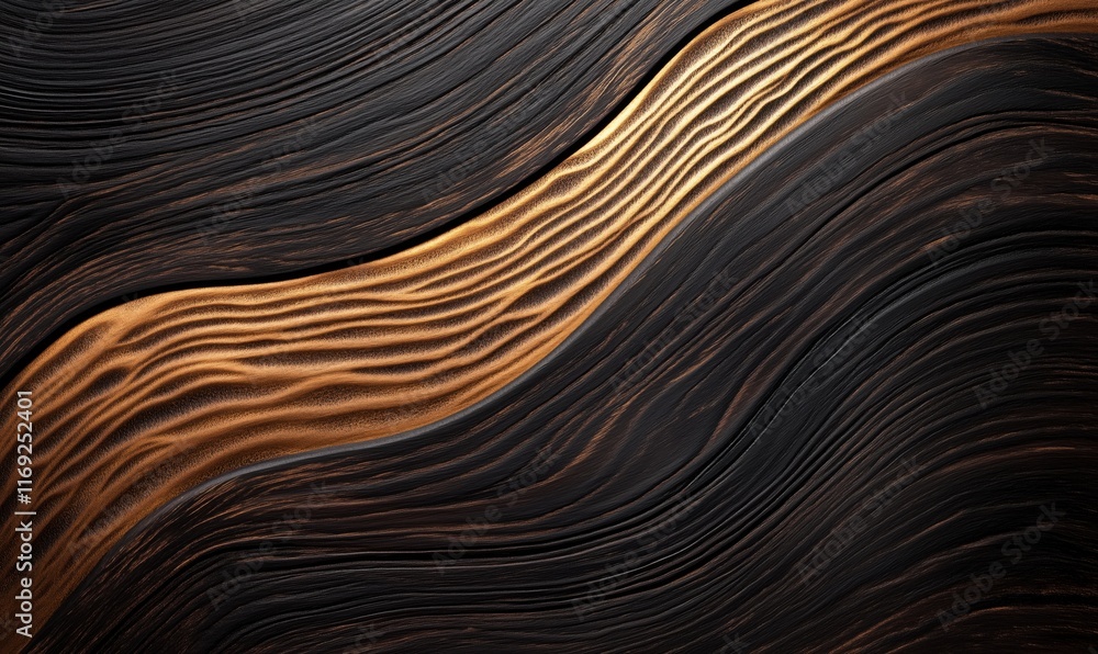 Poster textured abstract background with flowing black and gold waves, showcasing intricate patterns and co