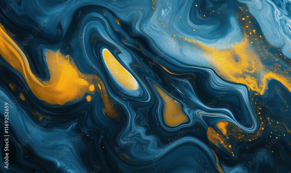 Poster abstract blue and orange fluid art with swirling patterns and textures, showcasing vibrant colors an