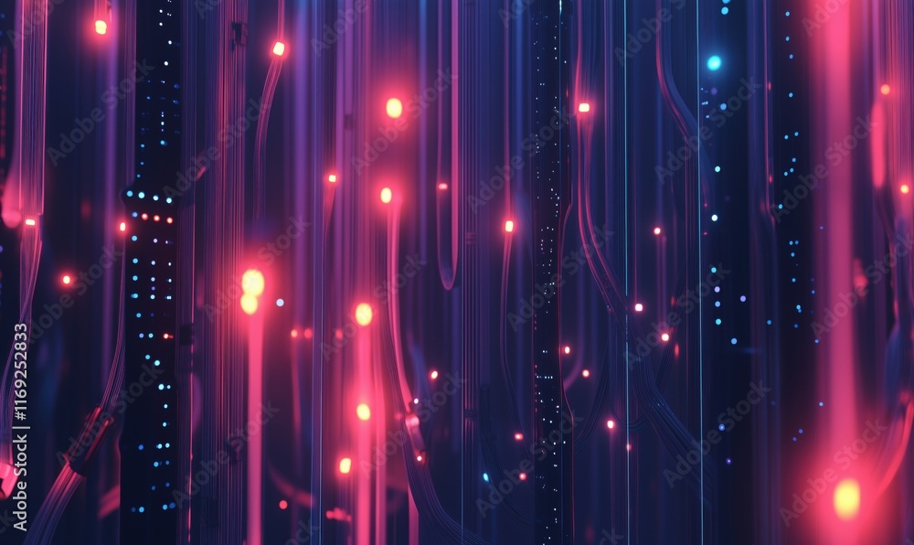 Aufkleber abstract digital landscape with glowing lights and flowing lines, representing technology and data v
