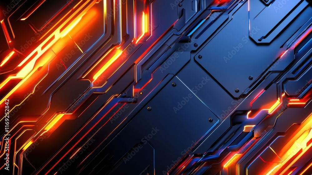 Poster dynamic abstract technology background with fiery elements digital art