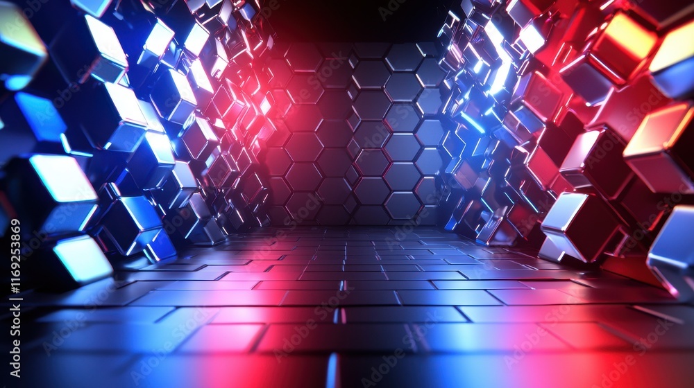 Poster dynamic light patterns virtual environment 3d graphic design technology