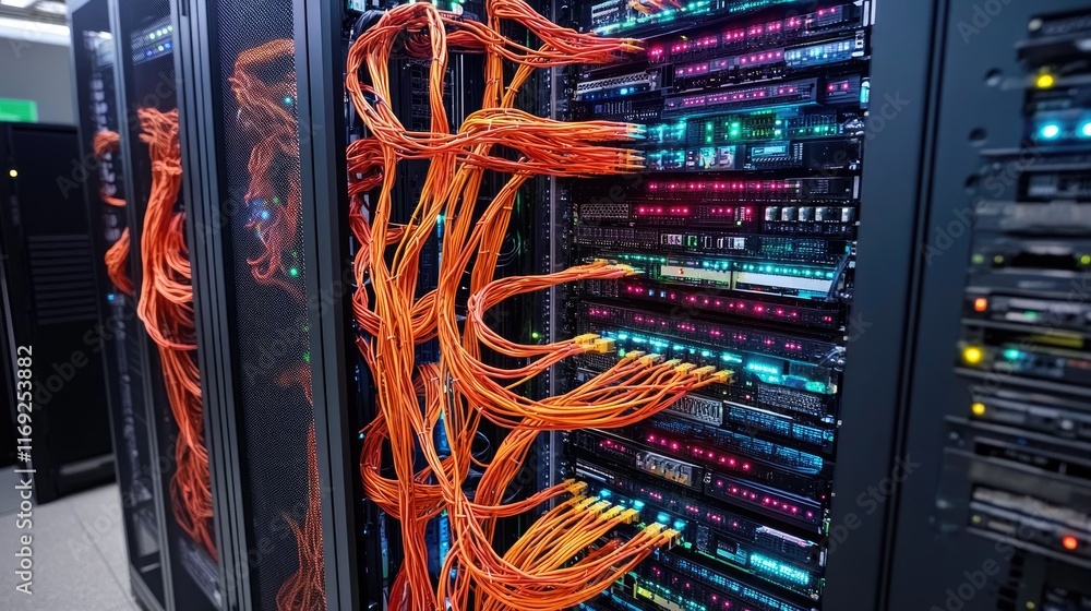 Poster A server showing a complex network visualization, emphasizing enhanced connectivity and the role of data centers in modern network systems.