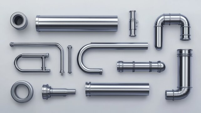 A set of different metal pipes shown in an industrial illustration, emphasizing versatility in design and function for manufacturing or construction.