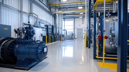 A shot of a pipeline compressor station with large pipes and gas processing systems, emphasizing the technological advancements in energy distribution.