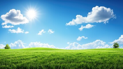 Fototapeta premium Sunlit green hills landscape nature photography vibrant environment