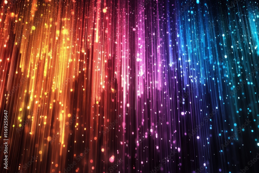 Poster Colorful light streaks create a vibrant abstract pattern in a dark background