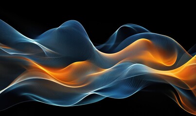 Fototapeta premium Abstract flowing waves in blue and orange hues, showcasing dynamic movement and energy against a black background