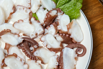 Korean food. boiled octopus sashimi
