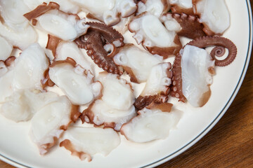 Korean food. boiled octopus sashimi