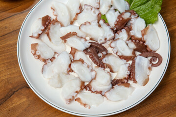 Korean food. boiled octopus sashimi