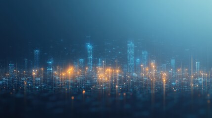 Fototapeta premium Futuristic digital cityscape with glowing lights and abstract skyline