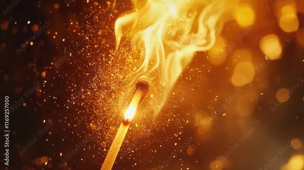 Aufkleber a single matchstick igniting with a burst of flames in close-up