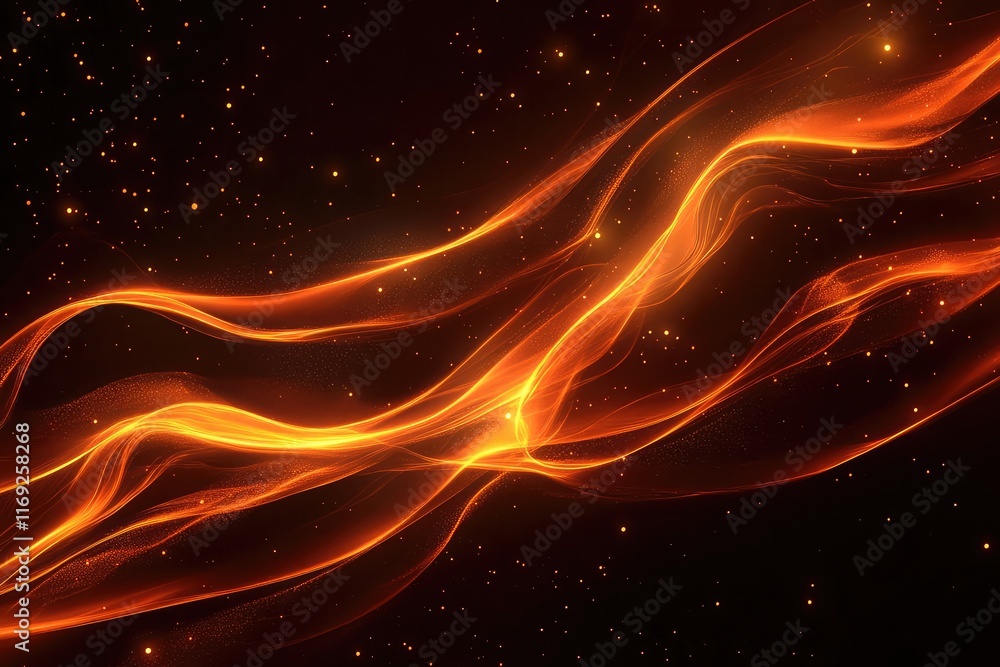 Poster abstract glowing particle background featuring flowing lines and dynamic motion.