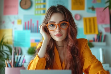 Virtual business analyst conducting research at a colorful workspace