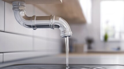 A water drip from a pipe joint in an apartment, capturing the moment of leakage, ideal for plumbing repair and home maintenance topics.