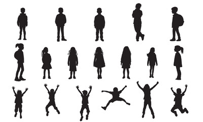 Set of kids boy and girl silhouette isolated on white background. Vector illustration