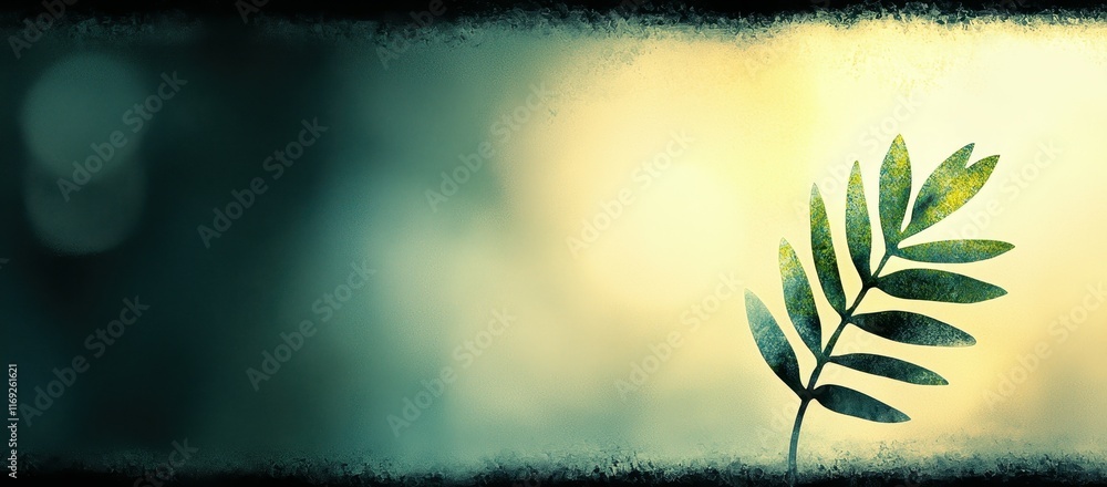 Poster elegant green leaf with soft blurred background in natural light for background or design use