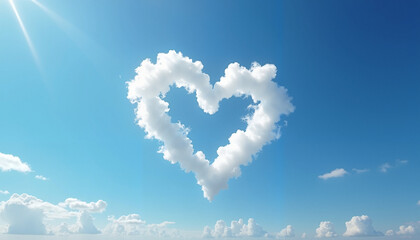 Heart-shaped cloud formation in blue sky on sunny day, love symbolism