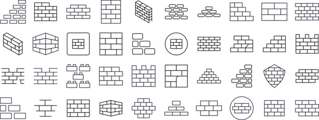 Brick Wall Modern Outline Style Icons for Design, Cards, Apps, Social Networks