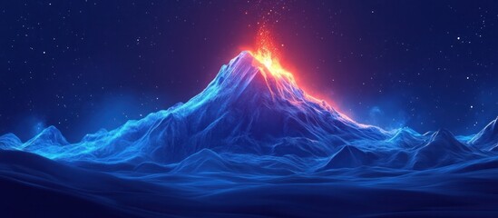 Erupting Volcano at Night Under Starry Sky   Dramatic Mountain Landscape with Fiery Lava and Glowing Energy  Majestic and Powerful Natural Wonder in a Serene and Ethereal Atmosphere