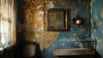 Abandoned Room with Weathered Walls and Vintage Decor