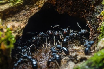 Ants caring for younger members in a nurturing environment