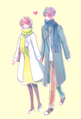 手を繋ぐ男女　冬