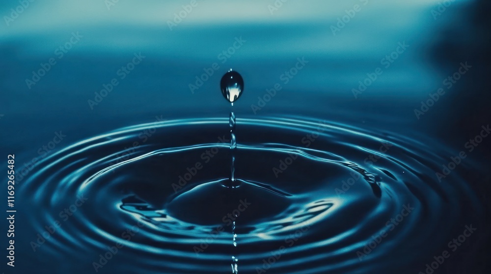 Poster a droplet of water creates ripples on a calm surface, showcasing fluid dynamics.