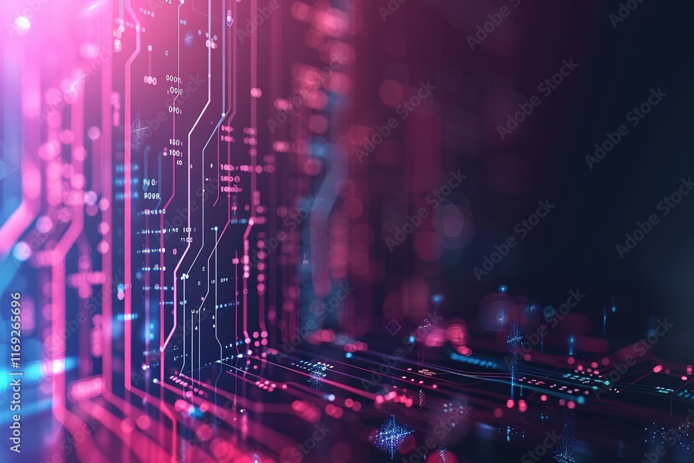Aufkleber abstract digital circuit board with glowing lines and nodes.