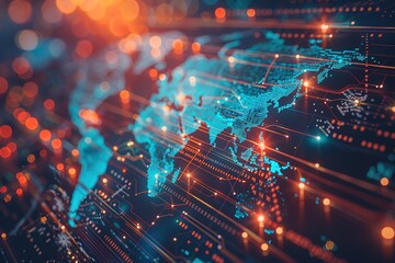 Obraz premium Global network connection, digital world map