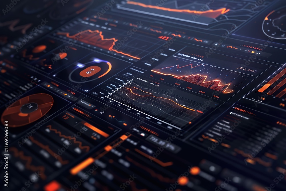 Poster data visualization dashboard with graphs and charts.