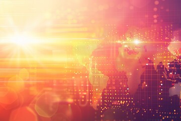 Global network connection, sunrise backdrop