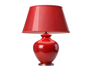 Red Table Lamps with Matching Shades - Elegant red table lamps with glossy ceramic bases and matching fabric shades, isolated on a white background for home decor.