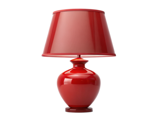 Red Table Lamps with Matching Shades - Elegant red table lamps with glossy ceramic bases and matching fabric shades, isolated on a white background for home decor.