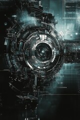 Obraz premium Futuristic tunnel with glowing orange lights and intricate patterns in a digital space