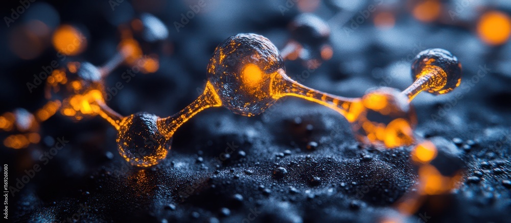 Aufkleber microscopic view of glowing molecule structure on dark surface.