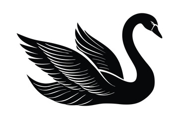 Silhouette of a swan's elegant neck is curved and its wings are slightly raised.eps © T-shirt Land