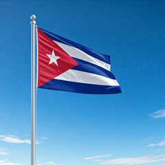 Fototapeta premium national flag of cuba waving against blue sky, flags of the nation, blowing in the wind